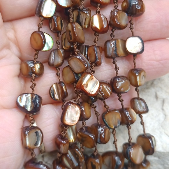 Vintage ELSA SCHIAPARELLI Unsigned Chocolate Brown Earrings and MOP necklace - Picture 11 of 16
